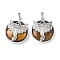 Natural Tiger Eye Flat Round Pendants, Brass Dragon Gems Charms, Platinum, Rack Plating, Cadmium Free & Lead Free, 31.5x27x7.5~8.5mm, Hole: 8x5mm