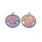 Ion Plating(IP) 304 Stainless Steel Pendants, Flat Round with Trinity Knot Charm, Rainbow Color, 29x25x2mm, Hole: 3mm