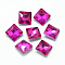 Pointed Back Glass Rhinestone Cabochons, Back Plated, Faceted, Square, Camellia, 8x8x3.5mm