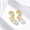 Rack Plating Brass Micro Pave Clear Cubic Zirconia Cuff Earrings, Lead Free & Cadmium Free, Chain Charm, Real 18K Gold Plated, 17x7mm