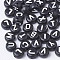 Acrylic Beads, Horizontal Hole, Flat Round with Letter, White, 7x4mm, Hole: 1mm, about 3600pcs/500g