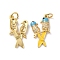 Rack Plating Brass Cubic Zirconia Pendants, with Enamel & Jump Ring, Lead Free & Cadmium Free, Long-Lasting Real 18K Gold Plated, Bird Charm, Deep Sky Blue, 22.5x12.5x2.5mm, Hole: 3.5mm