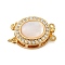 Brass Micro Pave Clear Cubic Zirconia Box Clasps, Cadmium Free & Nickel Free & Lead Free, with Shell, 2-Strand, 4-Hole, Oval, Real 18K Gold Plated, 17.5x11.5x7.5mm, Hole: 1mm