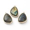 Natural Labradorite Pendants, with Golden Brass Edge, Teardrop, 28x17.5x7mm, Hole: 1.6mm