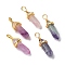 Natural Colorful Fluorite Pointed Pendants, Faceted, with Golden Tone Brass Findings, Lead free & Cadmium Free, Bullet, 27~30x9~10x7~8mm, Hole: 4x3mm