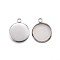 Tarnish Resistant 304 Stainless Steel Pendant Cabochon Settings, Plain Edge Bezel Cups, Flat Round, Stainless Steel Color, Tray: 12mm, 17x14x2mm, Hole: 2.5mm