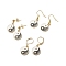 3 Pairs 3 Style Flat Round with Yin Yang Alloy Enamel Dangle Earrings & Stud & Leverback Earrings, Brass Drop Earrings, Golden, Black, 25~34mm, Pin: 0.7~0.9mm, 1Pair/style