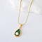 3Pcs French Vintage Stainless Steel Green Enamel Pave Imitation Pearl Teardrop Pendant Elegant Necklaces for Women, Golden, 15.75 inch(40cm)