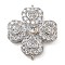 Rack Plating Brass Clear Cubic Zirconia Clover Connector Charms, Long-Lasting Plated, Lead Free & Cadmium Free, Platinum, 20.5x18x4.5mm, Hole: 0.8mm