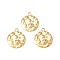 304 Stainless Steel Rhinestone Pendants, Textured, Flat Round Charm, Real 18K Gold Plated, 18x15x2mm, Hole: 1.8mm