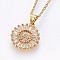 304 Stainless Steel Initial Pendant Necklaces, with Cubic Zirconia, Flat Round with Letter, Golden, Letter.W, 17.71 inch(45cm), Pendant: 22x16x3mm