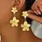 Stylish 201 Stainless Steel Retro Flower Dangle Stud Earrings, Golden, 60x30mm