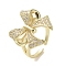 Brass Micro Pave Cubic Zirconia Open Cuff Ring, Cadmium Free & Lead Free, Bowknot, Real 16K Gold Plated, Inner Diameter: 17mm