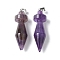 Natural Amethyst Pendants, Bicone Charms, with Brass Findings, Platinum, 48.8~50x14mm, Hole: 6.5x4.5mm