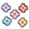 Seed Beads Beaded Charms, with 304 Stainless Steel Jump Ring, Rhombus Pendants, Mixed Color, 23.5x21.5x2mm, Hole: 2.5mm