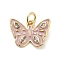 Rack Plating Brass Micro Pave Clear Cubic Zirconia Pendants, with Enamel, with Jump Ring, Long-Lasting Plated, Lead Free & Cadmium Free, Real 18K Gold Plated, Butterfly, Pink, 11.5x16x1.5mm, Hole: 3mm