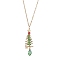 304 Stainless Steel Cable Chain Necklaces, Copper Wired Glass Christmas Tree Pendan Necklaces, Golden, 17.52 inch(44.5cm)