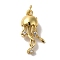 Rack Plating Brass Micro Pave Cubic Zirconia Pendants, Real 18K Gold Plated, Long-Lasting Plated, Cadmium Free & Lead Free, Jellyfish, 19.5x10.5x6mm, Hole: 3mm