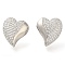 Brass Pave Clear Cubic Zirconia Stud Earrings, Heart, Left and Right, Platinum, 17x15mm