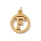 304 Stainless Steel Charms
with Jump Ring, Golden, Ring with Letter Charm, Letter F, 14.5x12x1.5mm, Hole: 3mm