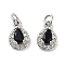 Brass Micro Pave Cubic Zirconia Charms, Cadmium Free & Nickel Free & Lead Free, with Jump Rings, Teardrop, Platinum, Black, 10x6.5x3.5mm, Hole: 2mm