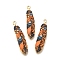Alloy Enamel Pendants, Golden, Feather Charm, Coral, 38x8.5x1.5mm, Hole: 1.6mm