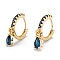 Brass Micro Pave Cubic Zirconia Huggie Hoop Earrings, Real 18K Gold Plated, Teardrop, Blue, 22.5x14.5x2mm, Pin: 0.8mm