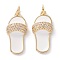 Brass Micro Pave Clear Cubic Zirconia Pendants, with Enamel & Jump Ring, Long-Lasting Plated, Slipper, Real 18K Gold Plated, White, 23x10.5x5.5mm, Hole: 3.6mm