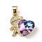 Real 18K Gold Plated Rack Plating Brass Micro Pave Clear Cubic Zirconia Pendants, with Glass, Long-Lasting Plated, Cadmium Free & Lead Free, Boy with Heart Charm, Plum, 19.5x18x7.5mm, Hole: 5.5x3.5mm