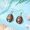 Natural Shell Beaded Dangle Earrings, with Brass Hook Findings, Oval, Real 18K Gold Plated, 50.5~51.5x20.5~21mm