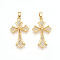 Brass Micro Pave Cubic Zirconia Pendants, Cadmium Free & Lead Free, Cross Charms, Real 18K Gold Plated, 26.5x16x3mm, Hole: 5x2.5mm