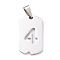 Non-Tarnish 304 Stainless Steel Pendants, Rectangle with Number, Stainless Steel Color, Num.4, 27.5x14.5x1.5mm, Hole: 7.5x3mm