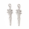 Rack Plating Alloy Pendants, Cadmium Free & Nickel Free & Lead Free, Sword Charm, Platinum, 31x9x3mm, Hole: 2mm