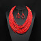 Bohemian Style Glass Seed Beaded Multilayer Necklaces & Teardrop Dangle Earrings Sets, Alloy Jewelry Sets, Red, 480mm