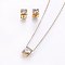 304 Stainless Steel Jewelry Sets, Pendant Necklaces and Stud Earrings, with Cubic Zirconia, Clear, Golden, 17.71 inch(45cm), 7x6x4.5mm, Pin: 0.8mm