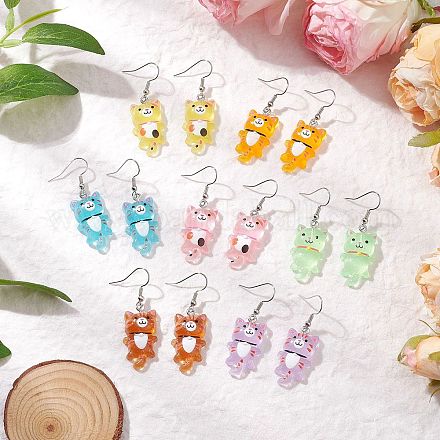 Серьги-подвески в форме кошки из прозрачной смолы EJEW-JE06379-1
