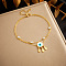 304 Stainless Steel Pave Natural Shell & Crystal Rhinestone Charm Double Layer Anklets for Women, Golden, Evil Eye, 8-1/4 inch(210mm)