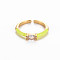 Brass Enamel Cuff Rings, Open Rings, Solitaire Rings, with Clear Cubic Zirconia, Nickel Free, Horse Eye, Golden, Yellow, US Size 7(17.3mm)