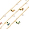 Brass Paperclip Chains, with Enamel Cherry & Clear Cubic Zirconia Charm, Soldered, with Spool, Lead Free & Cadmium Free, Golden, Colorful, 2.5x2x0.5mm, 10x7x2mm
