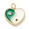 Brass Micro Pave Cubic Zirconia Pendants, with Enamel, Long-Lasting Plated, Real 18K Gold Plated, Heart with Yin Yang, Dark Green, 15x15x2.5mm, Hole: 3mm
