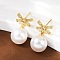 Bowknot Brass Micro Pave Clear Cubic Zirconia Dangle Stud Earrings, with ABS Plastic Imitation Pearl, Rack Plating, Long-Lasting Plated, Lead Free & Cadmium Free, Real 18K Gold Plated, 23x12mm