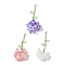 3Pcs 3 Colors Resin Flower Pendants, with Glass Bugle Beads & 304 Stainless Steel Jump Rings Loop, Mixed Color, 52.5x27.5x25.5mm, Hole: 2.5mm