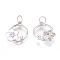 Brass Charms, with Micro Pave Cubic Zirconia, Enamel and Jump Rings, Ring with Flower, Clear & White, Platinum, 13.5x13.5x3mm, Hole: 3.5mm