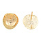 Brass Stud Earring Findings, for Half Drilled Beads and with Vertical Loops, Twist Flat Round, Nickel Free, Golden, 15x13.5mm, Hole: 1.2mm, Pin: 0.8mm & 1.3mm