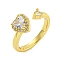 Rack Plating Brass Micro Pave Cubic Zirconia Cuff Rings for Women, Cadmium Free & Lead Free, Long-Lasting Plated, Heart & Round, Real 18K Gold Plated, US Size 6(16.5mm)