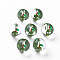 Transparent Glass Enamel Beads, Hand Drawn Beads, Round with Cartoon, Dark Olive Green, 13.5~14x12~12.5x11.5mm, Hole: 1.6~2mm