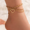 Golden Alloy Chains Multi-layer Anklets, with Charms, Heart, 9-1/4 inch(23.5cm)