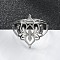 Non-Tarnish 304 Stainless Steel Hollow Out Flower Adjustable Ring, Wide Band Ring for Women, Stainless Steel Color, US Size 6 1/2(16.9mm)