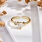 Rack Plating Brass Micro Pave Clear Cubic Zirconia Cuff Finger Rings for Women, Long-Lasting Plated, Heart, Real 18K Gold Plated, 11x6.5mm, adjustable
