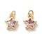 Brass Cubic Zirconia Charms, Real 18K Gold Plated, Star, Plum, 9x7.5x3mm, Hole: 2.5mm